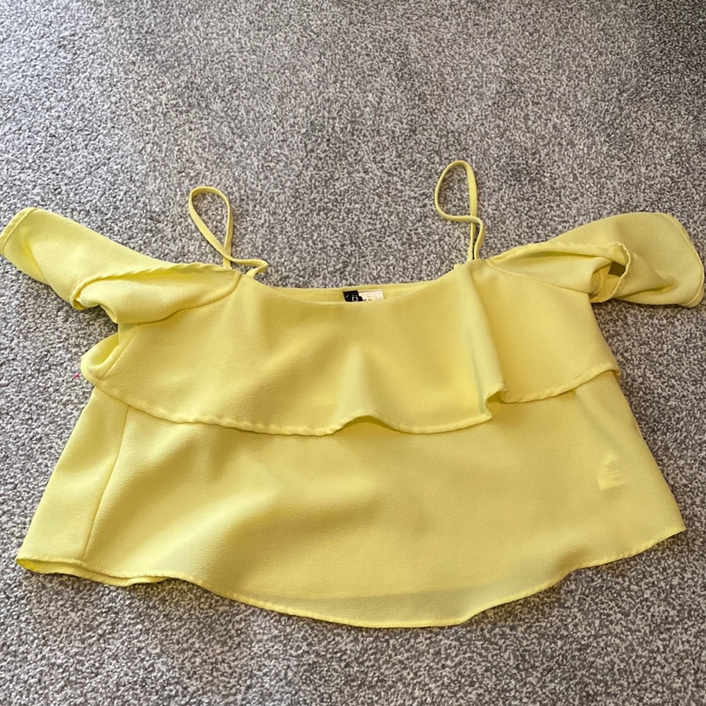 Yellow cold shoulder crop top
